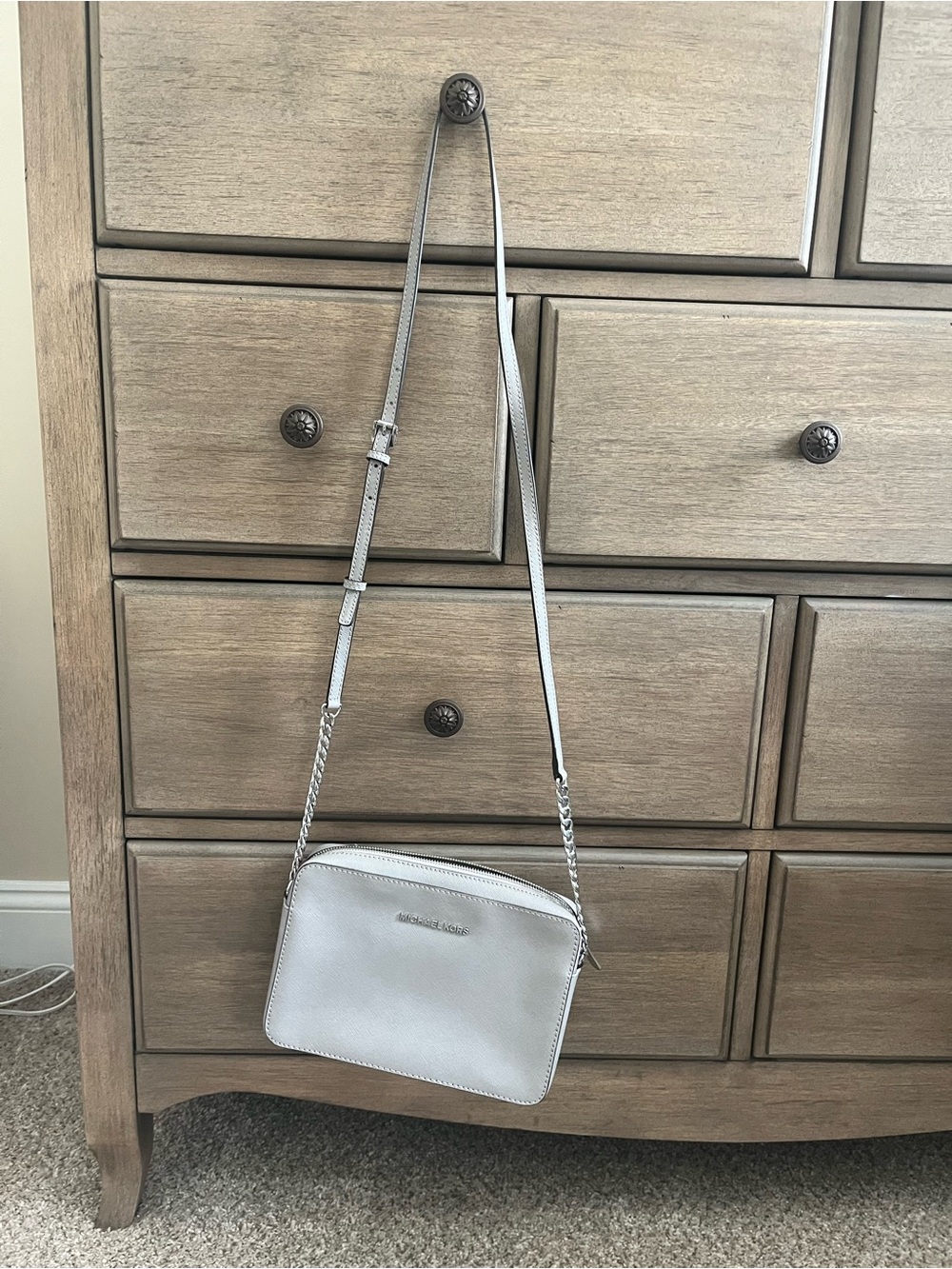 Michael Kors Silver Pebbled Leather Crossbody